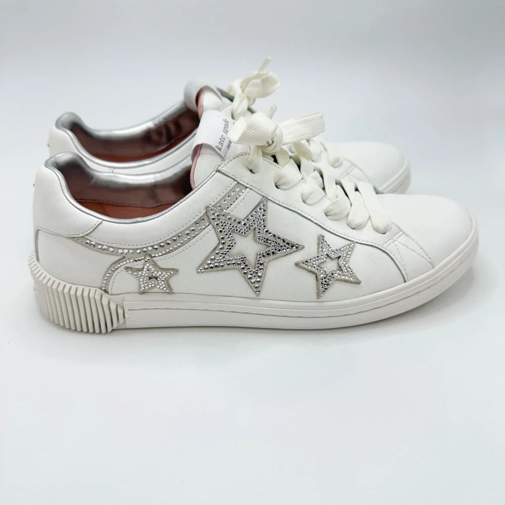 Kate Spade Starlight White Leather Celestial Wedding Sneakers 8.5B Y2K Luxe